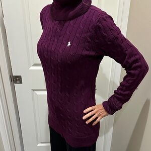 Ralph Lauren Deep Purple Cable Knit Turtleneck Sweater